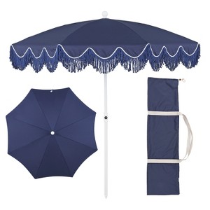JONATHAN Y Mariner 6.5 ft. Fringe Tassel Beach Umbrella w/ Tilt,Wind Vent,UV Protection,Carry Bag - 1 of 4