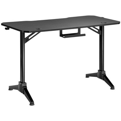 Compact Black Steel Frame Computer Desk with Cup Holder & Cable Tray