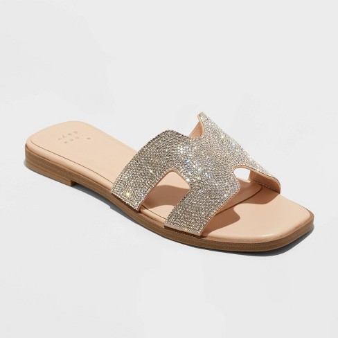 Women's Nina Rhinestone Flat Sandals - A New Day™ Silver 6 : Target