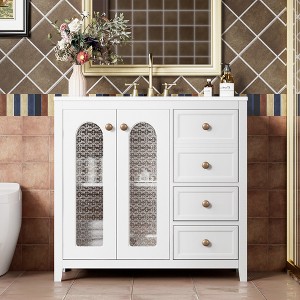 FONTOI 36 Inch Bathroom Vanity with Sink Freestanding Storage Cabinet with 2 Soft Close and Doors 3 Drawers for Bathroom, 36.02"*18.23"*33.86" - 1 of 4