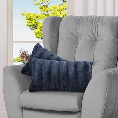 Cheer Collection Luxurious Faux Fur Throw Pillows Set of 2 - Blue (12" x 20")