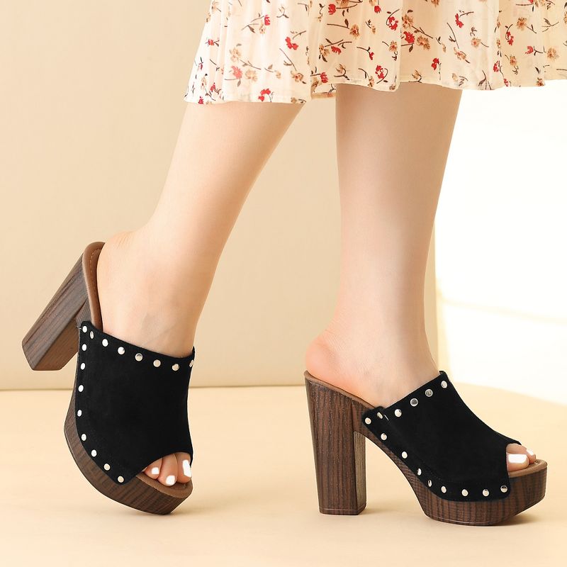 Women's Open Toe Platform Chunky Heel Slides Sandals, 2 of 9