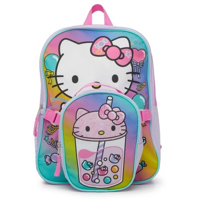 Hello Kitty 16" Backpack Rainbows w/ Detachable Insulated Lunch Bag set