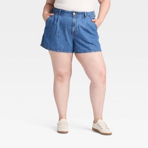 Women's High-Rise Pleated Jean Shorts - Universal Thread™ - 1 of 3