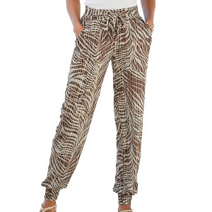 Women's Patterned Tie Waist Jogger Pants - LASCANA - 1 of 4
