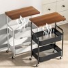 3-Tier Rolling Cart w/Wooden Tabletop, Utility Cart w/Lockable Wheels, Multipurpose Storage Organizer Trolley for Kitchen, Office, Bedroom - 3 of 3