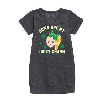 JoJo Siwa Lucky Charm Graphic Short Sleeve Fleece Dress - Heather Charcoal - 4T