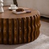 Drum Fluted Modern Round Coffee Table - Mid-Century Circle Center Table with Sturdy Pedestal for Living Room, Bedroom & Farmhouse-- Frevyn - 4 of 4