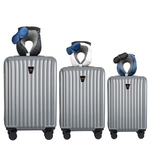 3-Piece Lightweight Hardshell Luggage Set with Double Spinner Wheels, Large Capacity, Includes 3-Piece U-Shaped Travel Pillow Set - 1 of 4