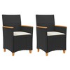 vidaXL Patio Chairs with Cushions 2 pcs Black Poly Rattan&Solid Wood - 2 of 4