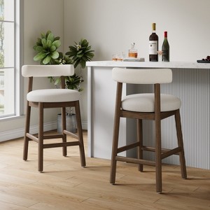 Christopher Knight Home Paddy Modern Rubberwood Upholstered Counter Stools with Curved Backrest (Set of 2) - 1 of 4
