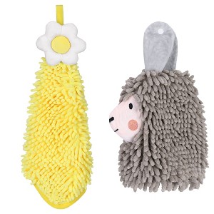 REGALWOVEN Soft Absorbent Flower Pattern and Sheep Pattern Chenille Hand Towel with Loop 6" x 15"/7" x 11" 2 Pcs - 1 of 4