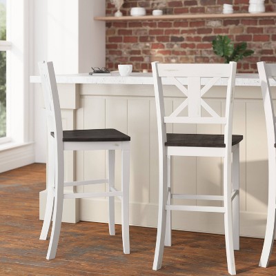 White Wash Solid Wood Cross Back Counter Stools, Set of 2
