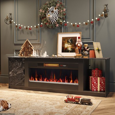 Bestier 70" LED Modern Fireplace TV Stand for TVs Up to 80", PS5 Gaming TV Console Table with 36" Fireplace & Cabinet for Living Room