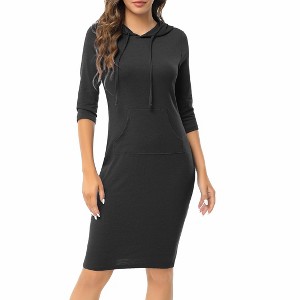 Women's Hoodie Dress Pullover Hoody Dress Casual Fitted Knee Length Dress with Pocket - 1 of 4