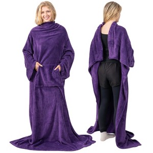 PAVILIA Fleece Wearable Blanket with Sleeves, Warm Cozy Soft Functional Lightweight Sleeved Throw Adults Men Women - 1 of 4