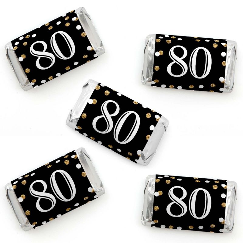 Big Dot of Happiness Adult 80th Birthday - Gold - Mini Candy Bar Wrapper Stickers - Birthday Party Small Favors - 40 Count, 1 of 7
