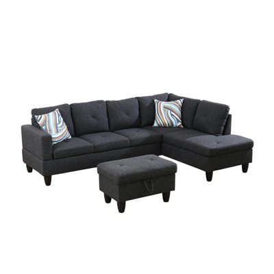 GlasFlength Sectional Sofas with Ottoman, Modern Large Modular Sectional Couch for Living Room, L Shape Upholstered Couch, Black, 97"*66.5"*33"