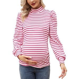 Maternity Top Striped Shirts Pregnant Ruched Tunic Pullover Sweater - 1 of 1