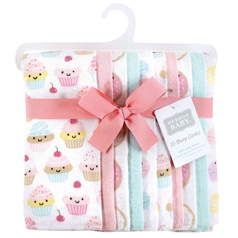 Hudson Baby Infant Girl Cotton Flannel Burp Cloths, Sweetest Cupcake, One Size, 3 of 4