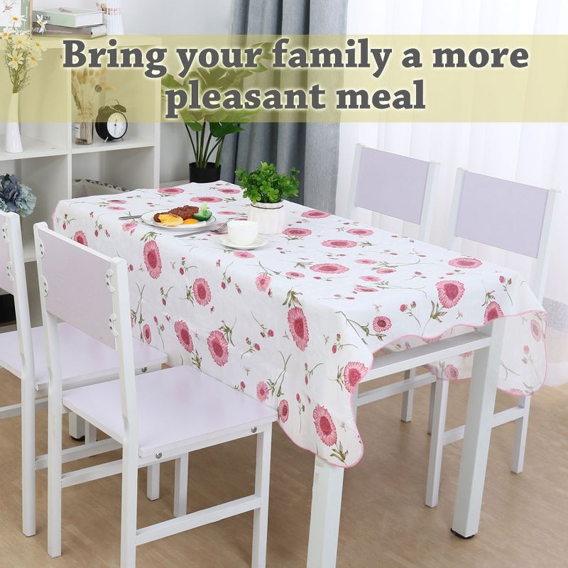 PiccoCasa Rectangle Vinyl Water Oil Resistant Printed Lightweight Tablecloths Pink Flower 54"x71", 3 of 5