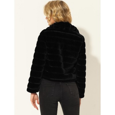 INSPIRE CHIC Women's Collar Warm Winter Outwear Cropped Faux Fur Fluffy Coat Large Black — фото 4