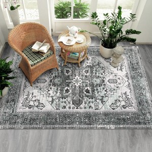Area Rug Washable Vintage - Soft Traditional Rugs for Living Room Large Non Slip Backing with Low Pile Farmhouse Oriental Retro Carpet for Bedroom - 1 of 4