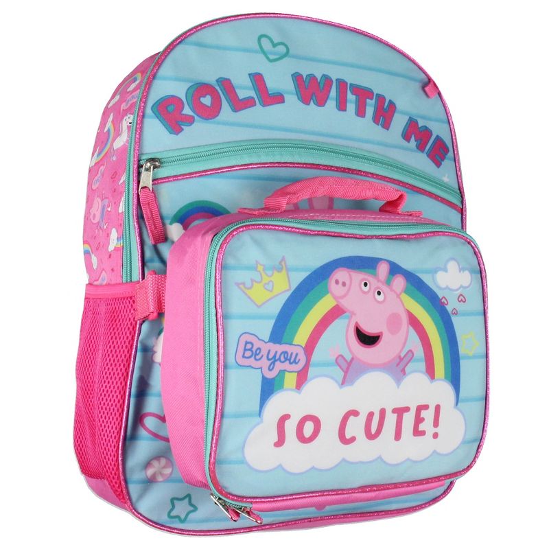 Peppa Pig Backpack Lunch Box Drawstring Bag Keychain Pencil Case 5 Piece Set Multicoloured, 2 of 7