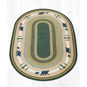 Earth Rugs Bear Timbers Oval Patch Rug 3'x5' – Rustic Lodge-Style Jute Tread with Cabin-Themed Wildlife Design - 1 of 3