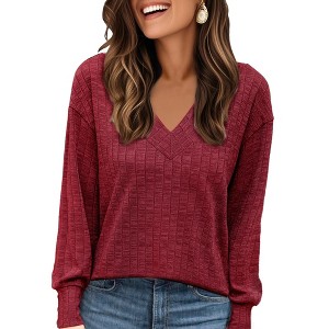 INSPIRE CHIC Women's Long Lantern Sleeve V Neck Lightweight Casual Sweater - 1 of 4