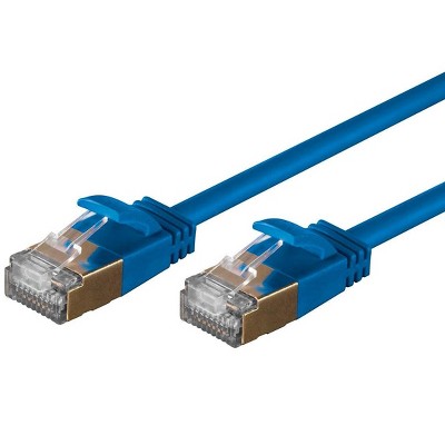 Monoprice SlimRun Cat6A Ethernet Patch Cable - Network Internet Cord - RJ45, Stranded, STP, Pure Bare Copper Wire, 36AWG, 30ft, Blue