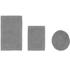 Edge Bath Rug 100% Premium Cotton Ultra-Soft Water Absorbent Tufted Solid Reversible 3 Piece Bathroom Rug Set for Machine Washable Bathmat - 1 of 4