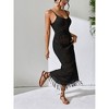Women's Slim Maxi Slip Dress Sexy U-Neck Knit Fringe Sleeveless Long Hollow Dress Fashion Summer Beach Vacation - 2 of 4