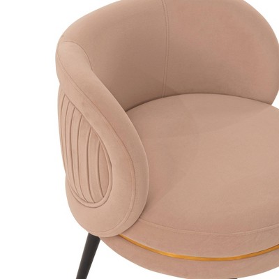 Set of 2 Nude Velvet Upholstered Dining Chairs with Gold Trim