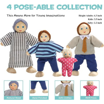 Etokfoks 36pcs Wooden Dollhouse Furniture Set with 5 Rooms and 4 Dolls Blue Pretend Play Accessories for Kids Toddlers Ages 3 and Up — фото 3