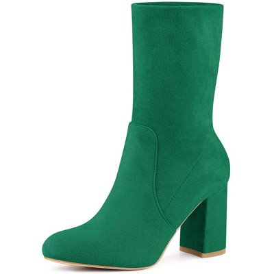 Perphy Women's Rounded Toe Block Heeled Foldable Non-Zip Sock Ankle Boots