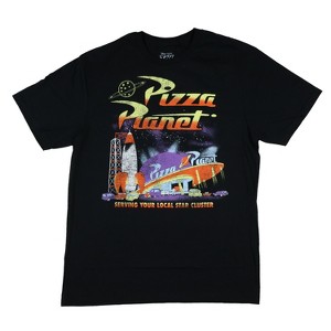 Seven Times Six Toy Story T-Shirt Men's Pizza Planet Galactic Diner Distressed Tee Black - 1 of 3