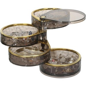 HTUTWOO 4-Layers Rotatable Jewelry Organizer Storage Box, Clear Jewelry Holder Case for Ring Earring Necklaces Bracelets Makeup Hair Accessories - 1 of 4