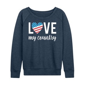 Women's - Instant Message - Love My Country Lightweight French Terry Wide Neck Long Sleeve Graphic Shirt - 1 of 4