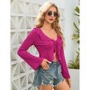 Womens Long Sleeve Ruffle Shirts Tie Front Fashion Blouse Deep V Neck Crop Top - 3 of 4