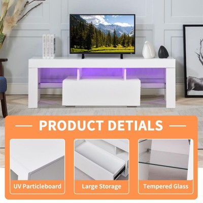 Entertainment Center TV Console Modern TV Stand for Maximum 43 Inch TV，Particle Board + Tempered Glass Table Stand with Storage for Bedroom