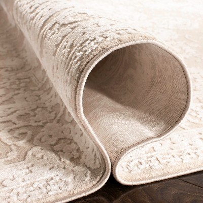 6'7" Square Creme/Ivory Floral Synthetic Area Rug