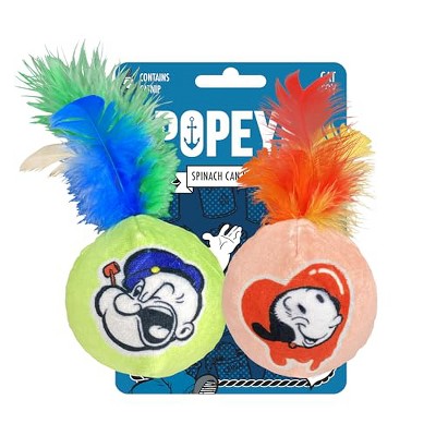 Multipet Popeye Cat Ball with Feathers, 2 Pack, Assorted Colors, 5 inches