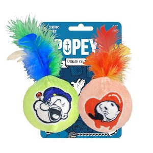 Multipet Popeye Cat Ball with Feathers, 2 Pack, Assorted Colors, 5 inches - 1 of 1