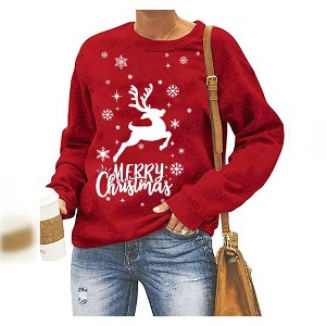 Christmas Pullover Sweatshirts for Women Crew Neck Long Sleeve Shirts for Christmas Reindeer Pattern Tops,Red(Crhistmas Deer) - XL - 1 of 4