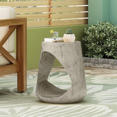 16'' Round MGO Side Table, Outdoor Side Table with Hollow Design, Weather Resistant End Table for Patio Yard Balcony Garden Bedside-Coolbibila