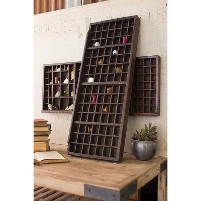 Wooden Printers Tray Wall Shelf, 12" H Vintage Display Made of Recycled Wood in Brown By Kalalou