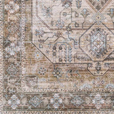 Hauteloom Beige and Ice Blue Washable Polyester Area Rug 3' x 5'