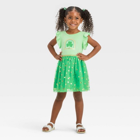 Toddler Girls St. Patrick s Day happy Go Lucky Tulle Dress Cat Jack Green Target