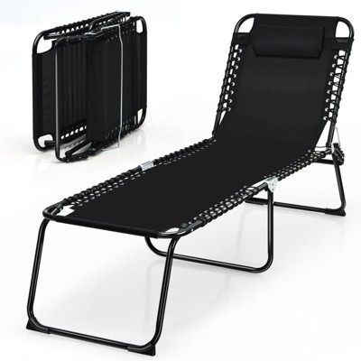 Tangkula Foldable Beach Chaise Lounge Chair W/ Pillow